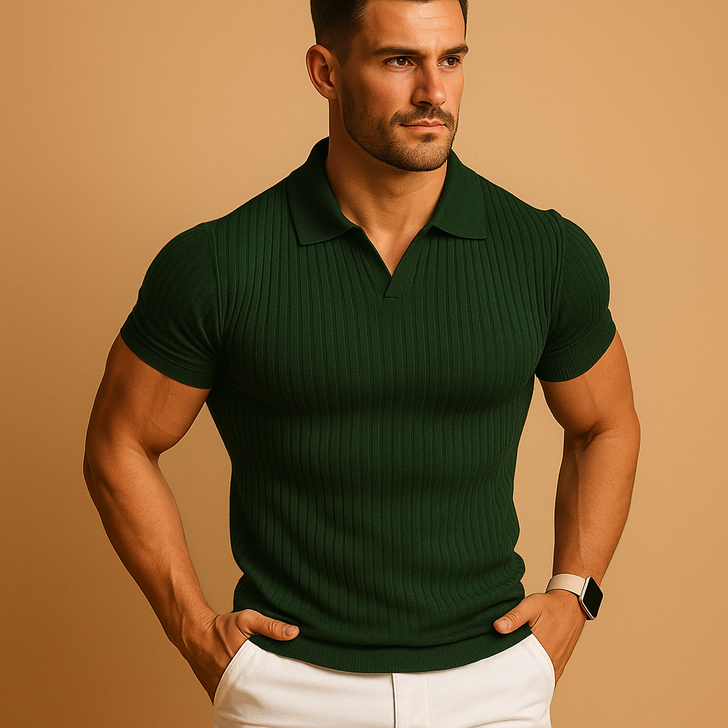 Slim Fit V-Neck Polo Shirt | Comfortable Cotton Blend | Casual Wear for Men