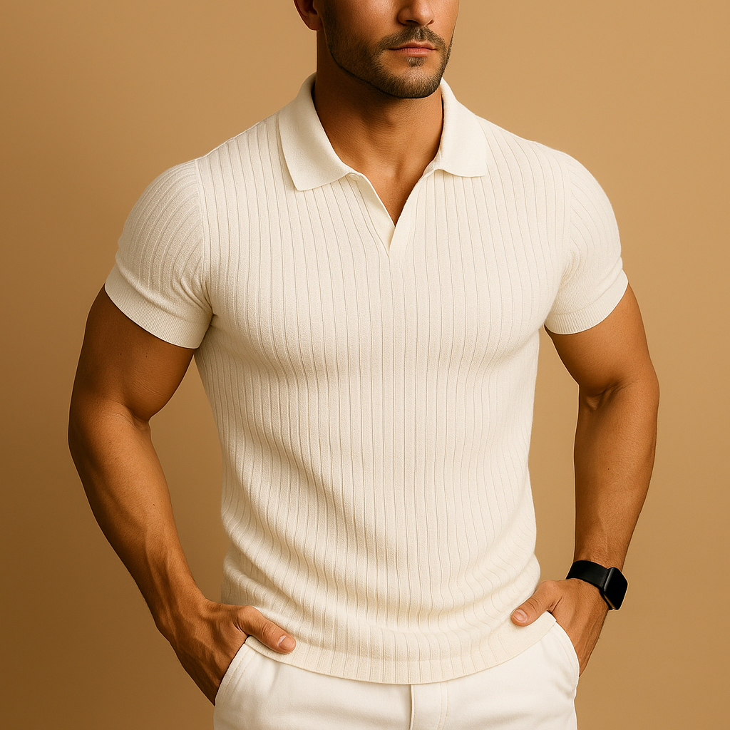 Slim Fit V-Neck Polo Shirt | Comfortable Cotton Blend | Casual Wear for Men