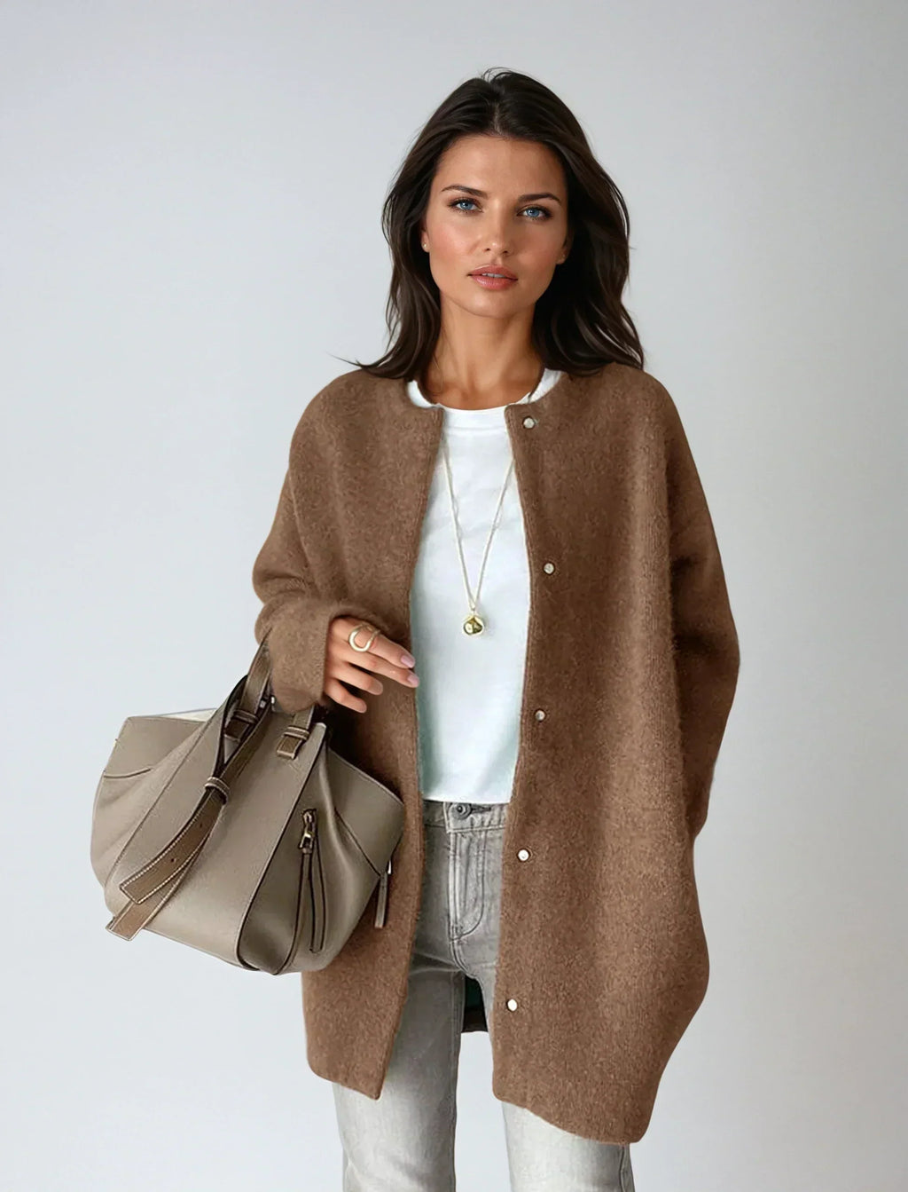 Wool Blend Coat with Button Closure – Casual, Office
