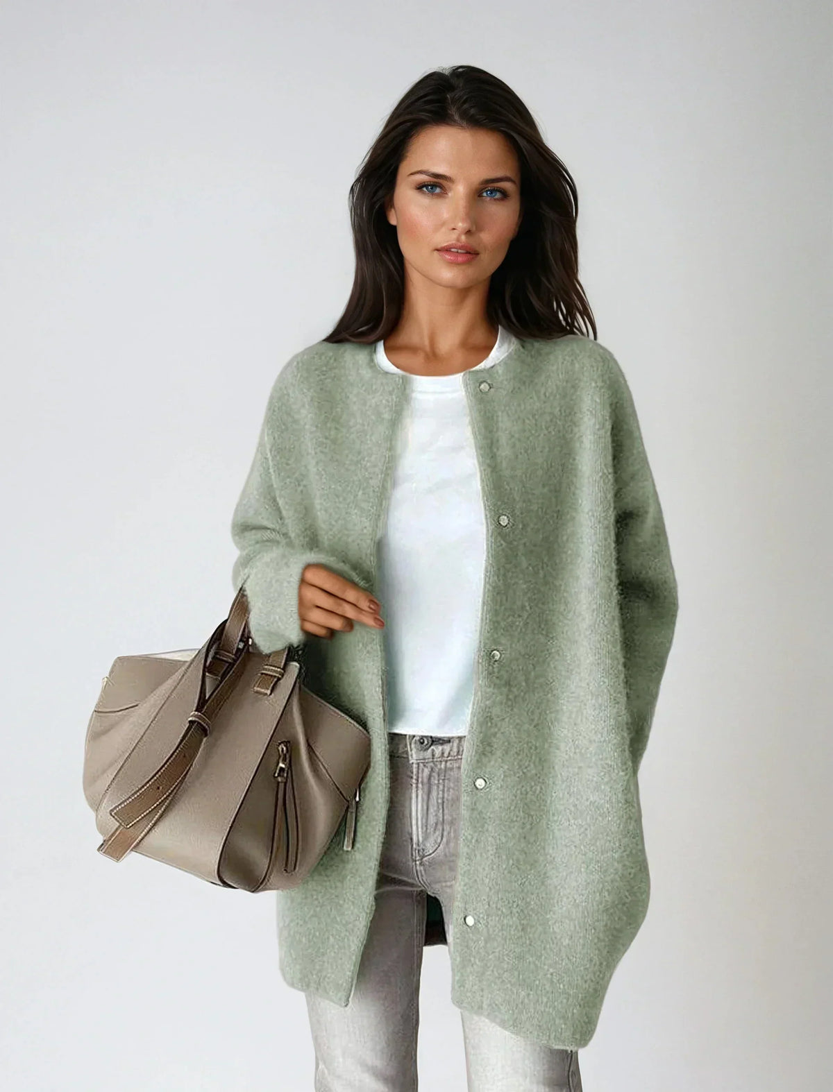 Wool Blend Coat with Button Closure – Casual, Office