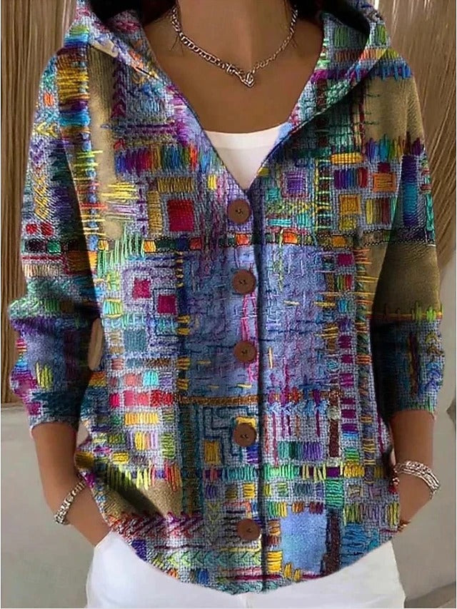 Women's Elegant Button Hooded Sweater – Casual, Everyday Wear