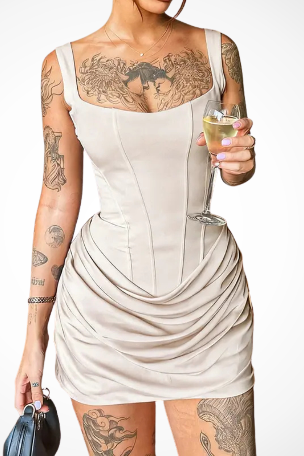 Square Neck Corset Mini Dress | Women's Wedding Guest Outfit in Elegant Fabric