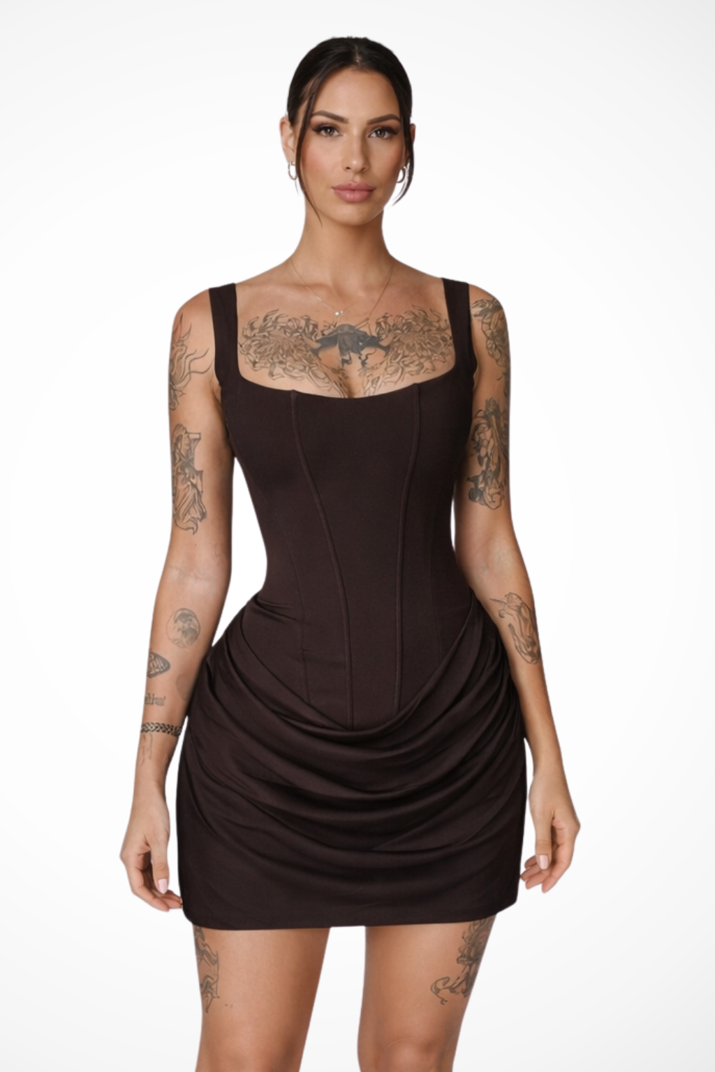Square Neck Corset Mini Dress | Women's Wedding Guest Outfit in Elegant Fabric