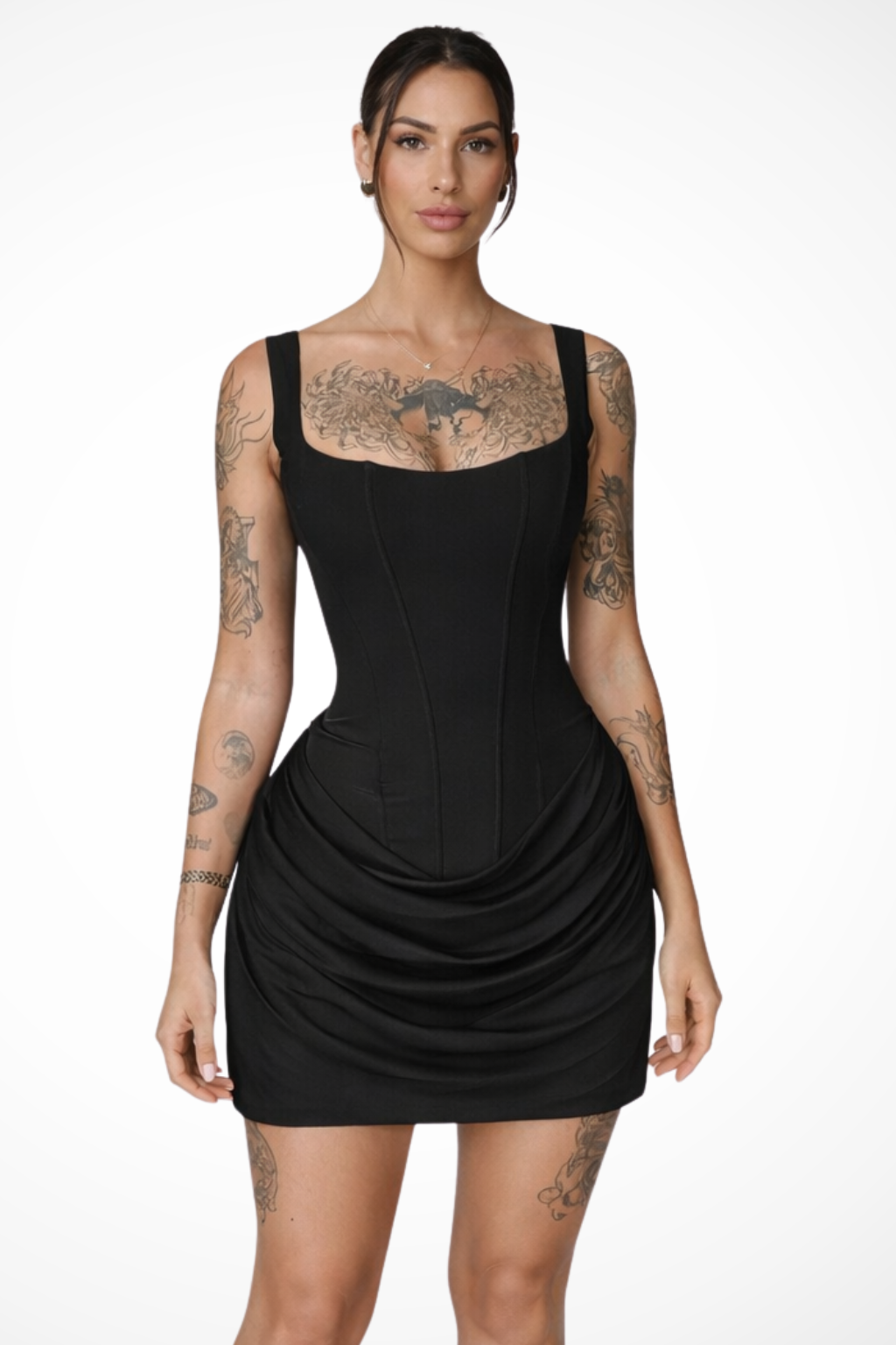 Square Neck Corset Mini Dress | Women's Wedding Guest Outfit in Elegant Fabric