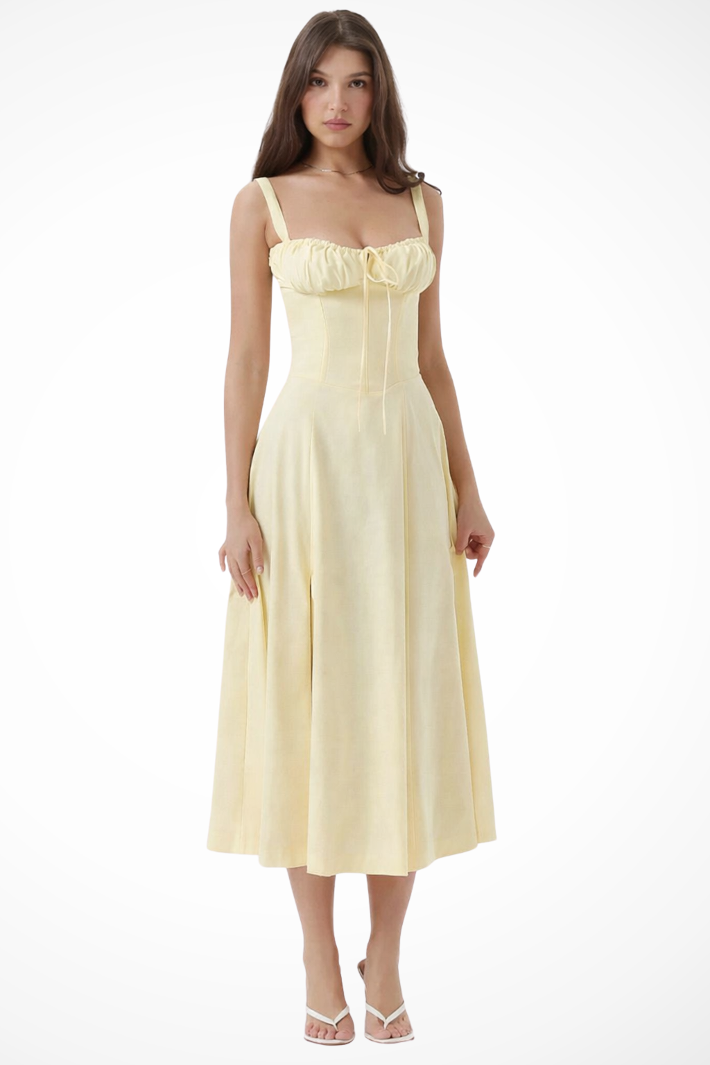 Square Neck Floral Midi Dress with Bow Detail for Wedding Guests