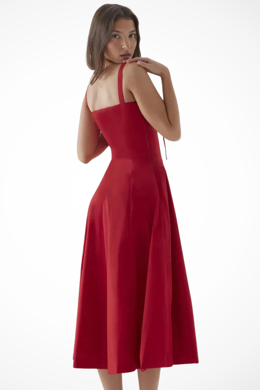 Square Neck Floral Midi Dress with Bow Detail for Wedding Guests