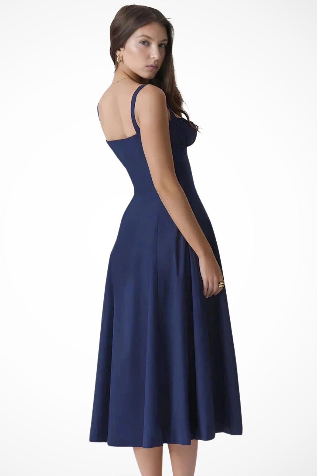 Square Neck Floral Midi Dress with Bow Detail for Wedding Guests