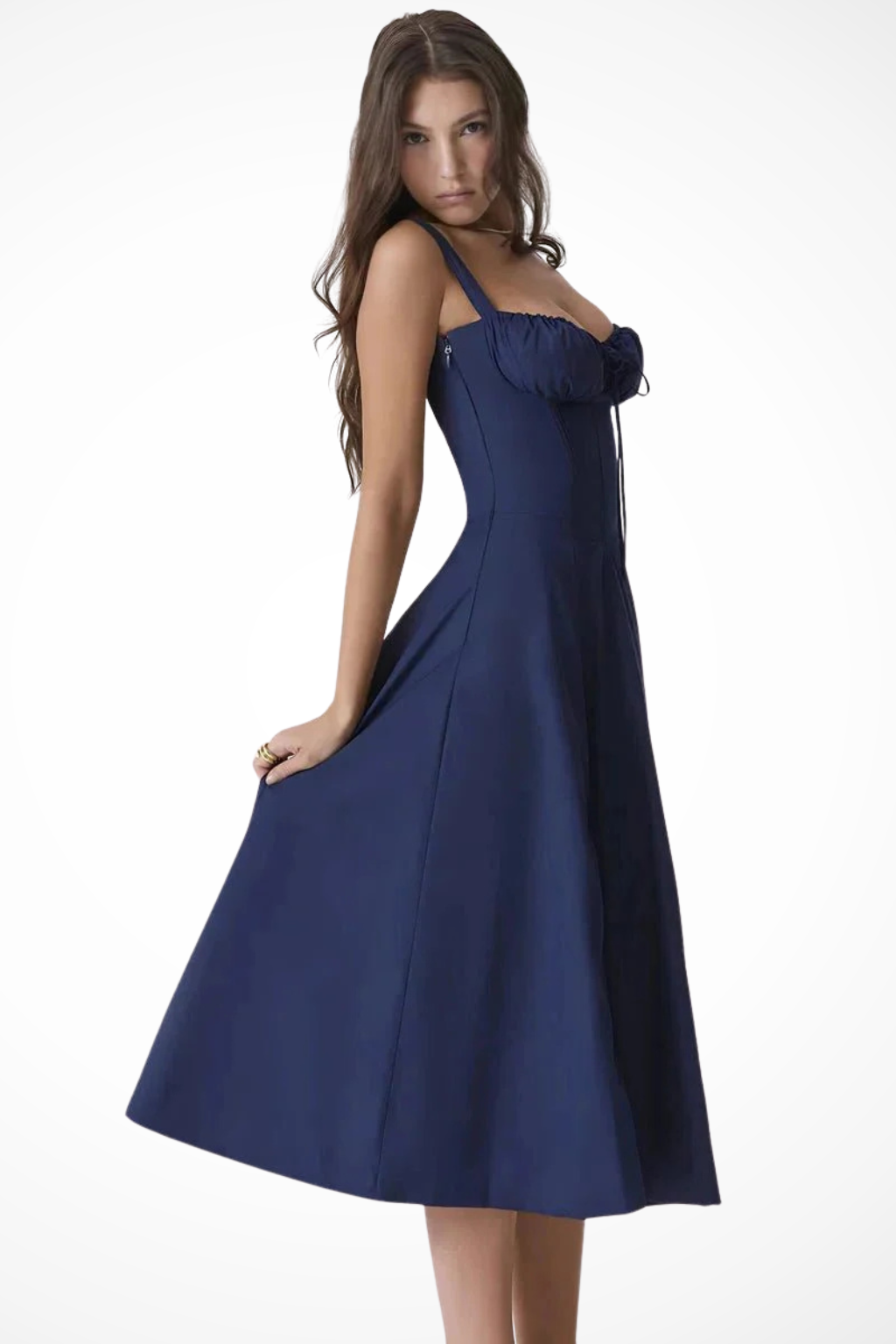 Square Neck Floral Midi Dress with Bow Detail for Wedding Guests