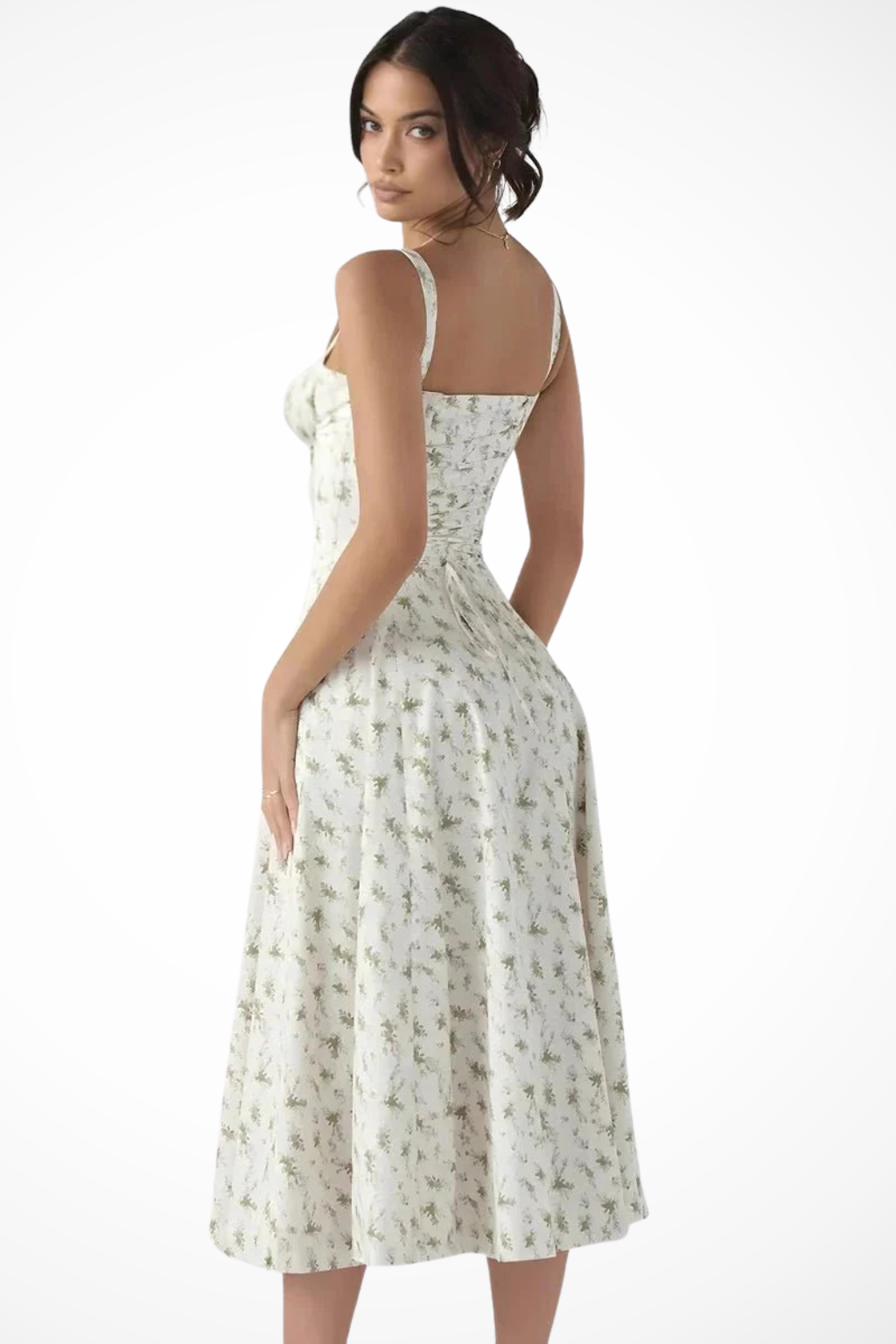 Square Neck Floral Midi Dress with Bow Detail for Wedding Guests