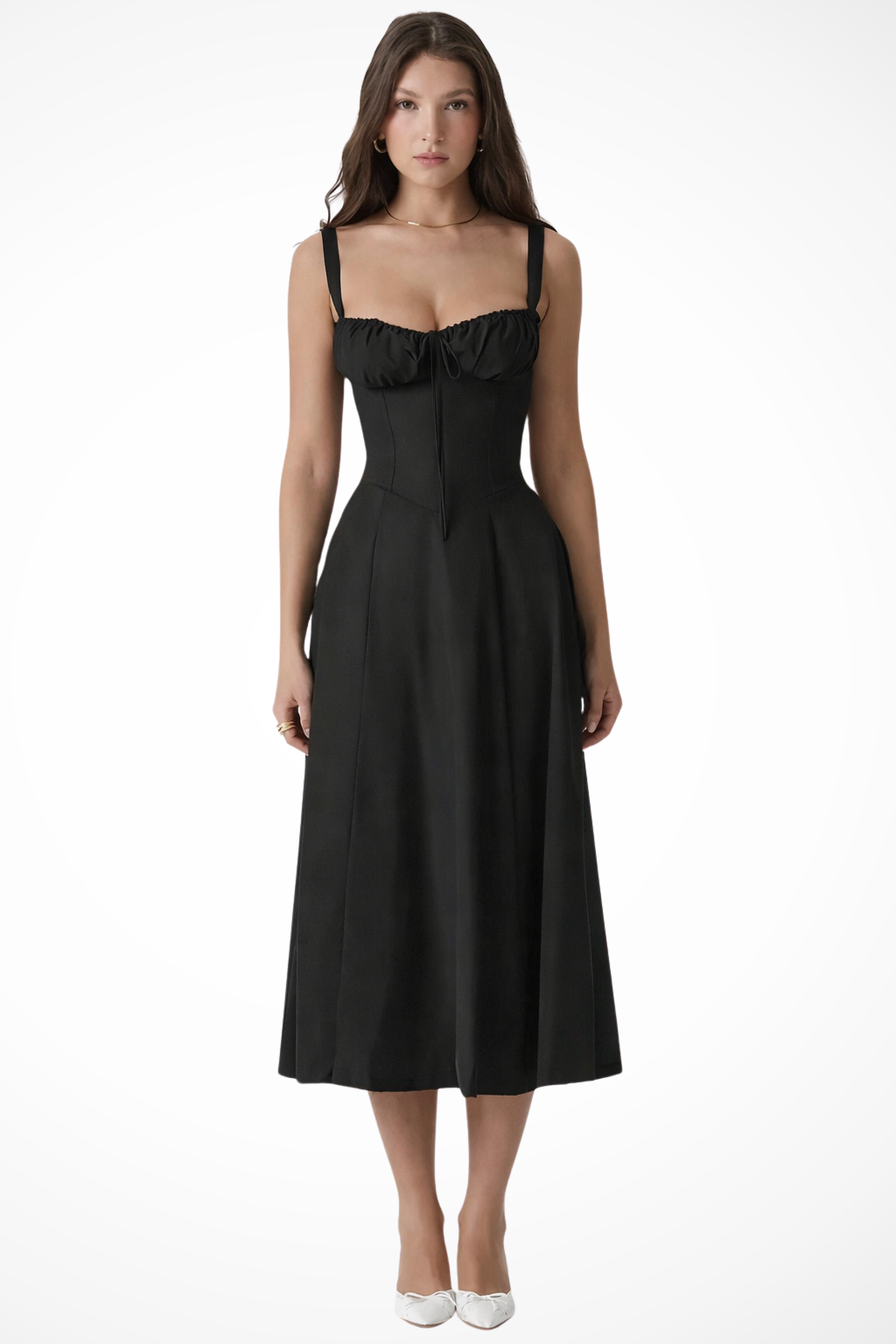 Square Neck Floral Midi Dress with Bow Detail for Wedding Guests