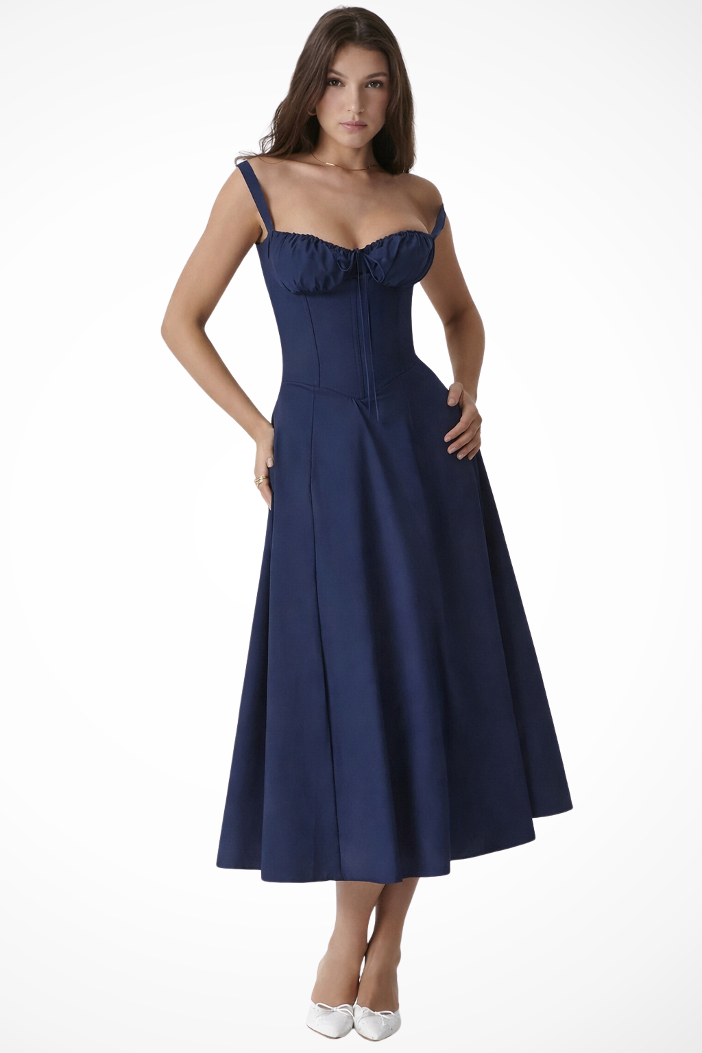 Square Neck Floral Midi Dress with Bow Detail for Wedding Guests