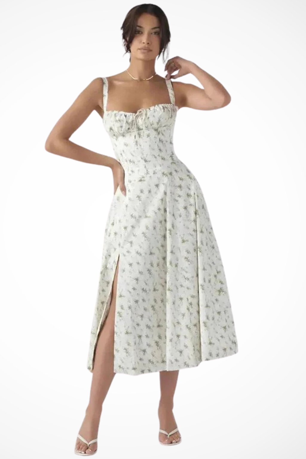 Square Neck Floral Midi Dress with Bow Detail for Wedding Guests