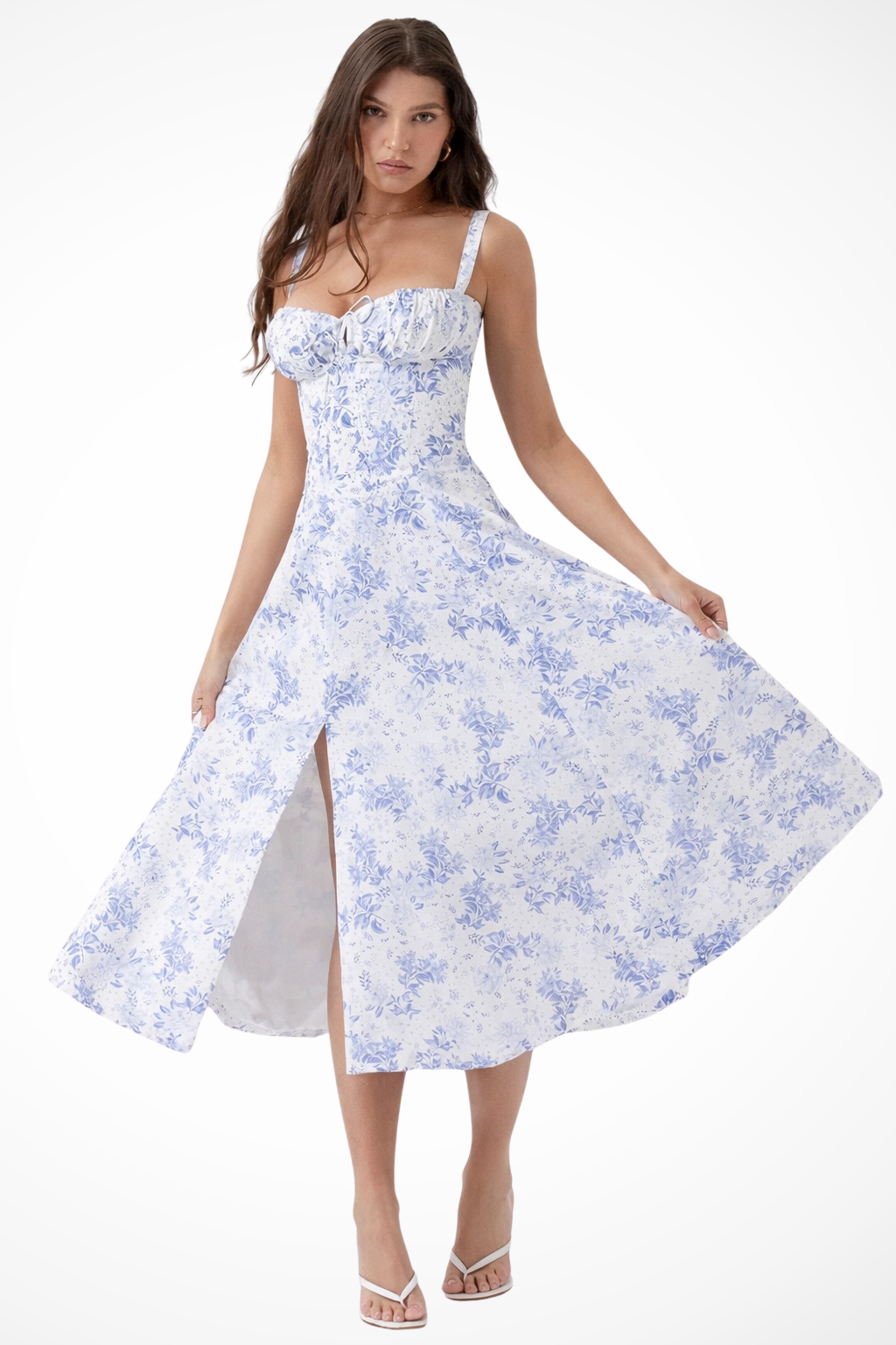 Square Neck Floral Midi Dress with Bow Detail for Wedding Guests