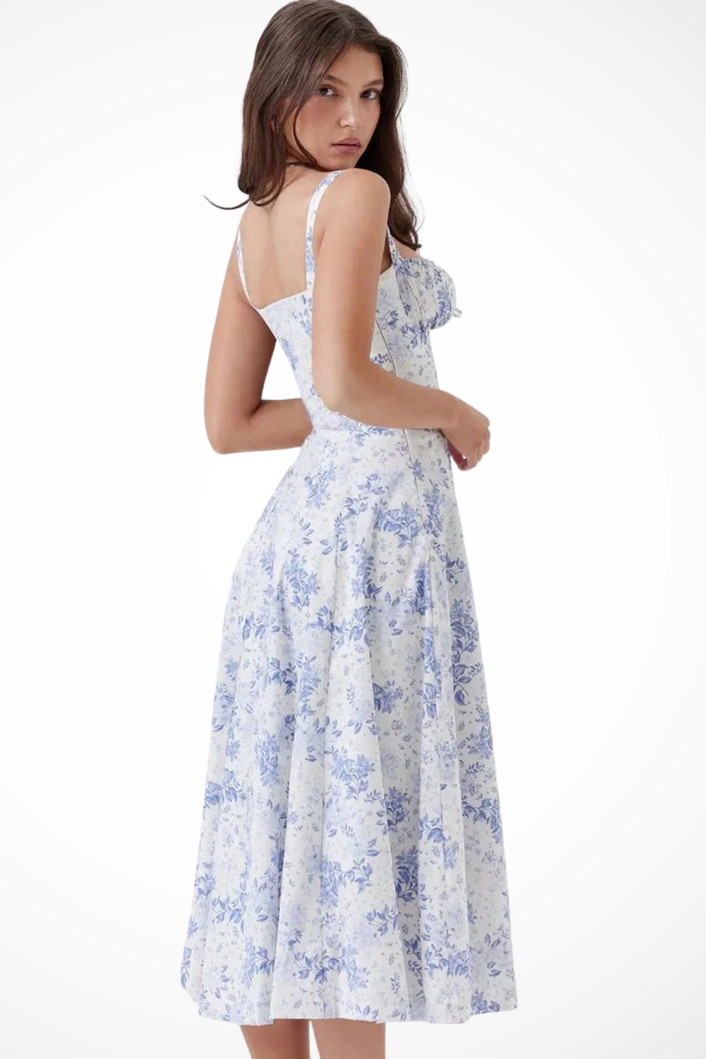 Square Neck Floral Midi Dress with Bow Detail for Wedding Guests