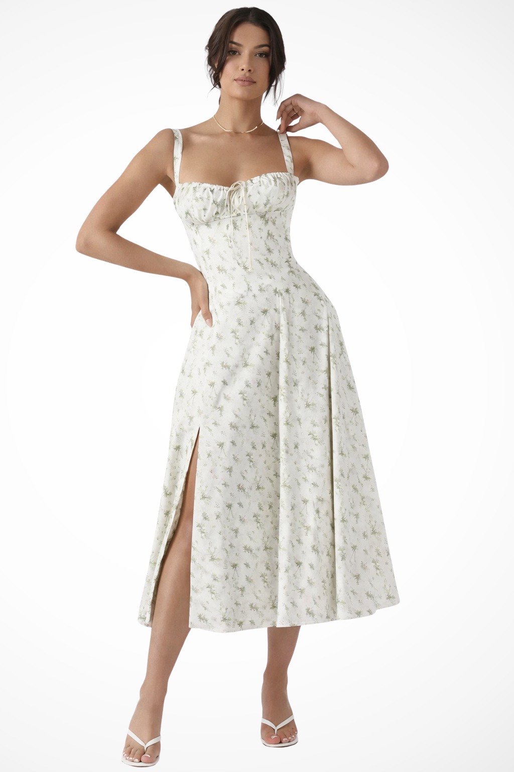 Square Neck Floral Midi Dress with Bow Detail for Wedding Guests