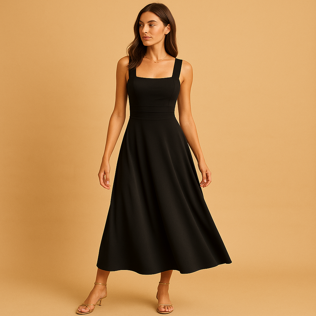 Square Neck Midi Dress for Women | Elegant Casual or Formal Wear | Versatile Style for Any Occasion