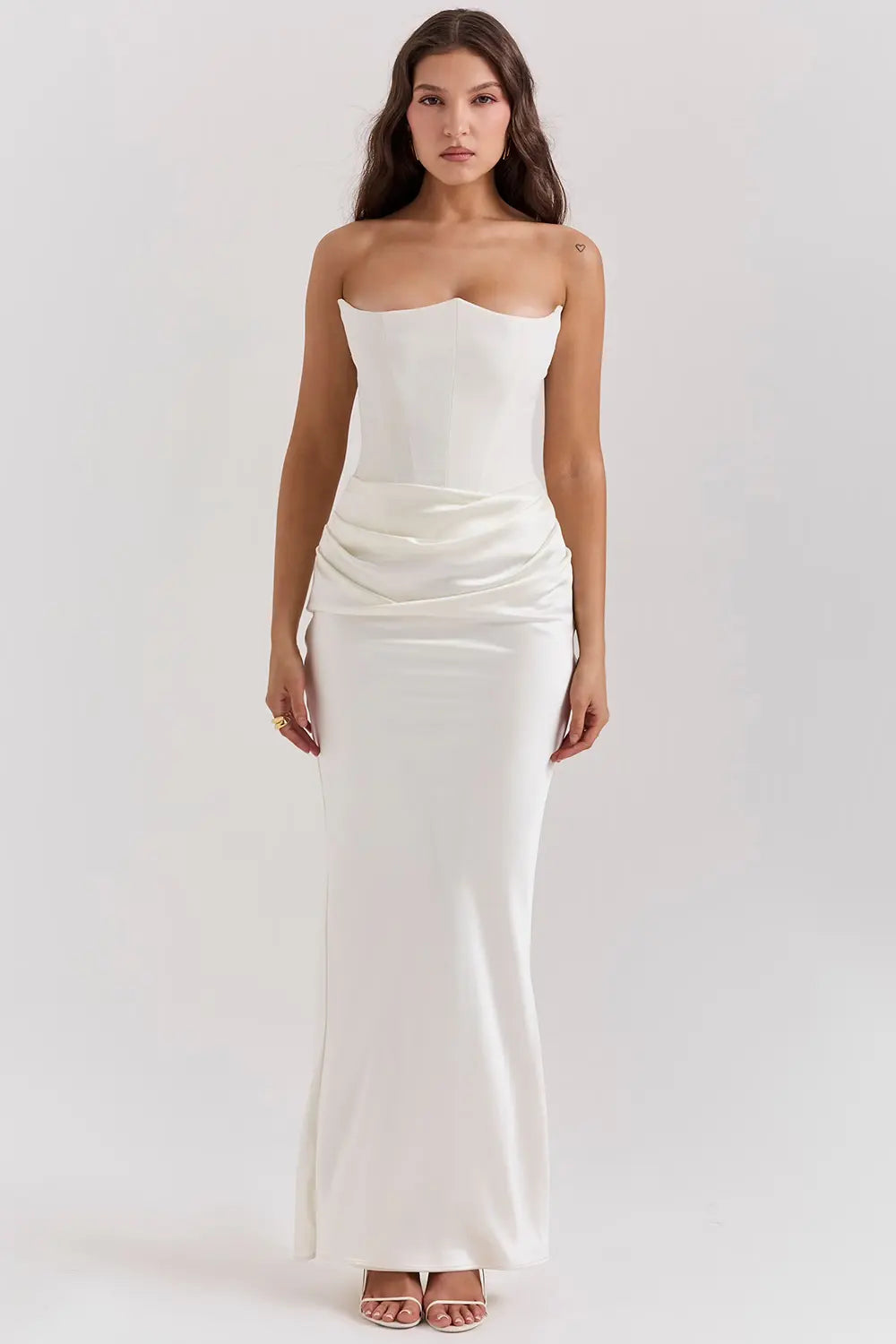 Strapless Maxi Dress for Women in Lightweight Fabric with Gathered Waist - Elegant Summer Evening Wear