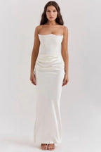 Strapless Maxi Dress for Women in Lightweight Fabric with Gathered Waist - Elegant Summer Evening Wear