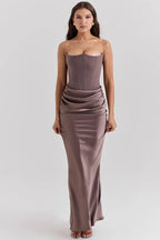 Strapless Maxi Dress for Women in Lightweight Fabric with Gathered Waist - Elegant Summer Evening Wear