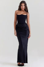 Strapless Maxi Dress for Women in Lightweight Fabric with Gathered Waist - Elegant Summer Evening Wear