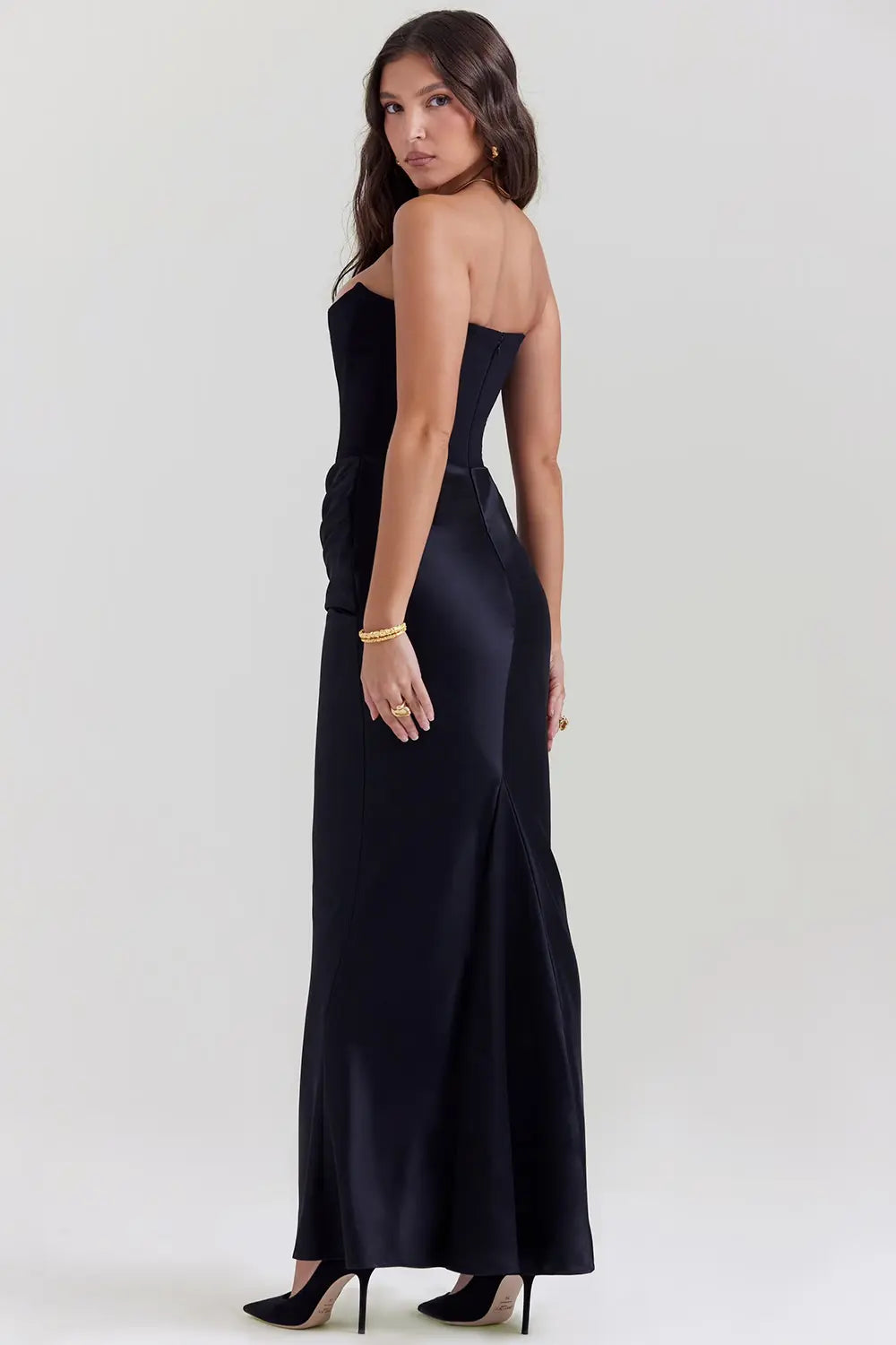 Strapless Maxi Dress for Women in Lightweight Fabric with Gathered Waist - Elegant Summer Evening Wear
