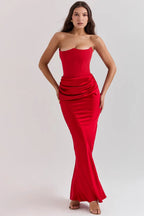 Strapless Maxi Dress for Women in Lightweight Fabric with Gathered Waist - Elegant Summer Evening Wear
