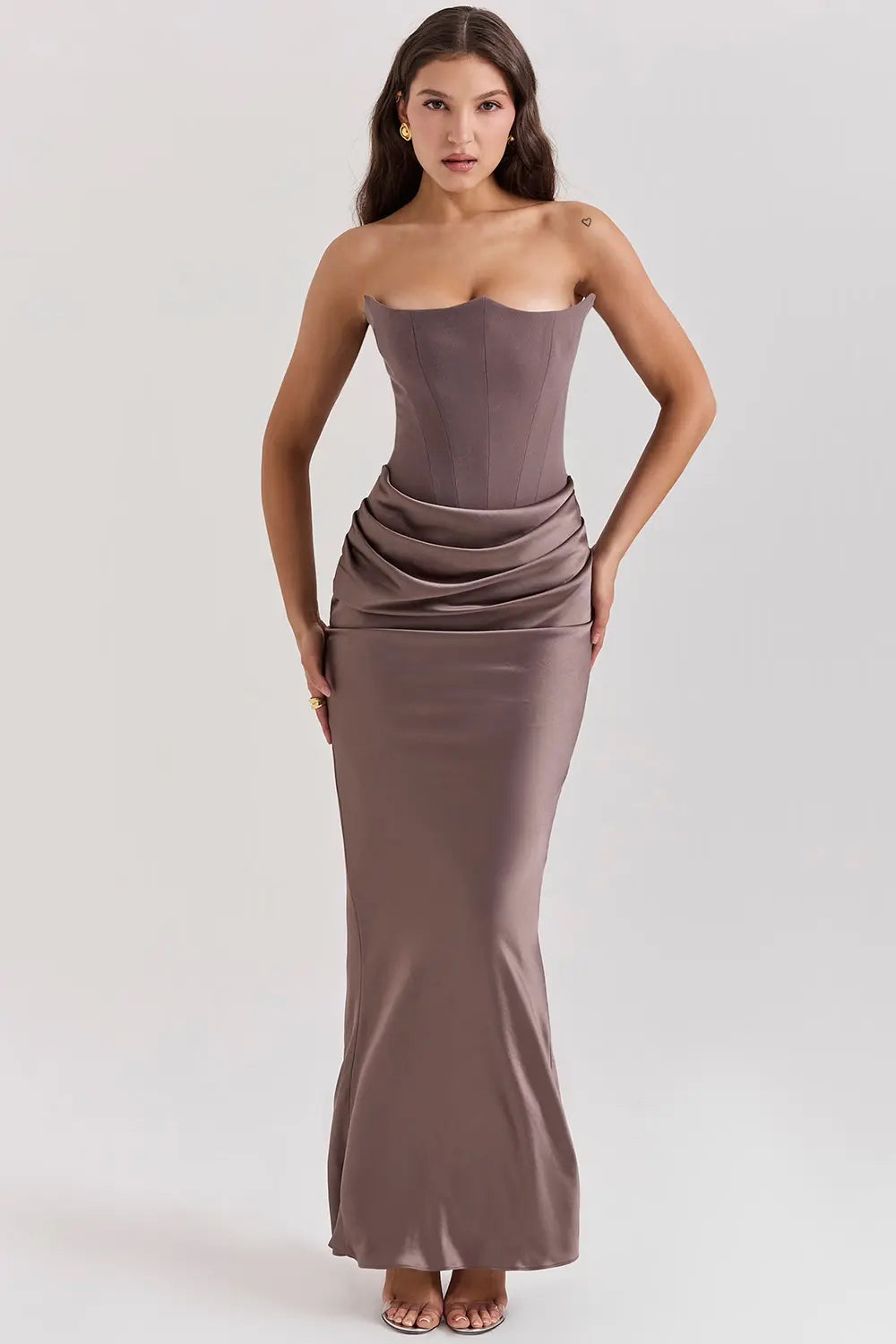 Strapless Maxi Dress for Women in Lightweight Fabric with Gathered Waist - Elegant Summer Evening Wear