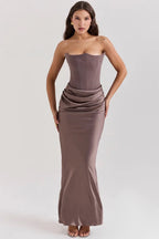 Strapless Maxi Dress for Women in Lightweight Fabric with Gathered Waist - Elegant Summer Evening Wear