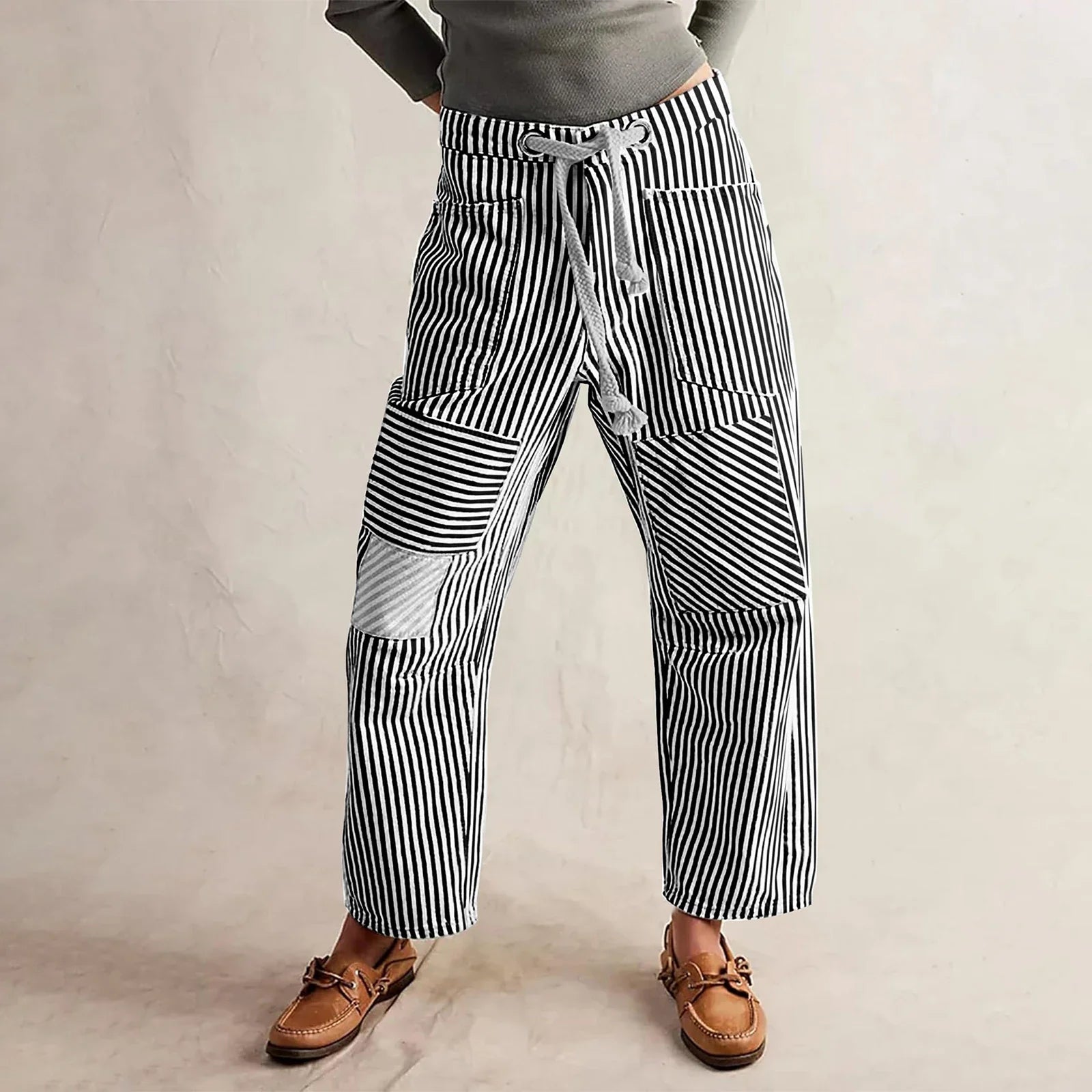 Stripe Patterned Cove Pants for Women - Comfortable Casual Trousers