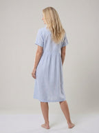 Striped Linen Blend Midi Dress with Pockets for Women - Casual Shirt Style