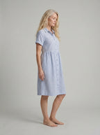 Striped Linen Blend Midi Dress with Pockets for Women - Casual Shirt Style