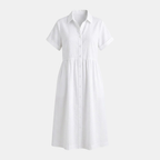 Striped Linen Blend Midi Dress with Pockets for Women - Casual Shirt Style