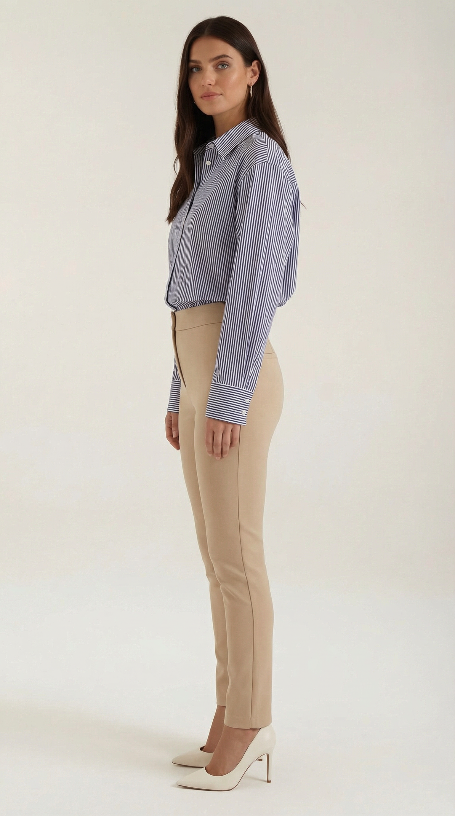 Striped Long Sleeve Blouse for Women - Lightweight Cotton Blend - Casual or Office Wear - Available in Multiple Sizes