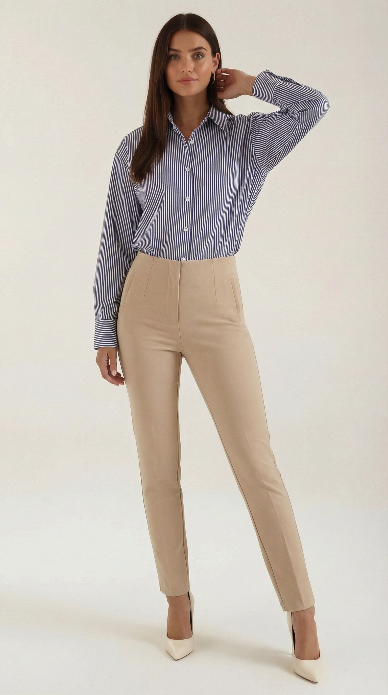 Striped Long Sleeve Blouse for Women - Lightweight Cotton Blend - Casual or Office Wear - Available in Multiple Sizes