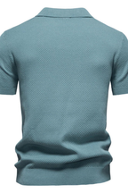 Textured Knit Short Sleeve Polo Shirt for Men - Casual Wear, Comfortable Fit