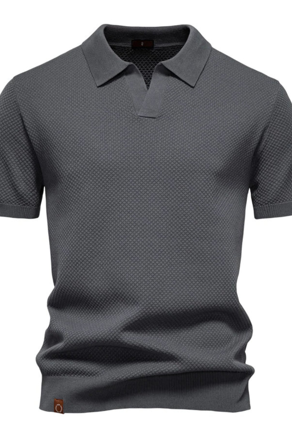 Textured Knit Short Sleeve Polo Shirt for Men - Casual Wear, Comfortable Fit