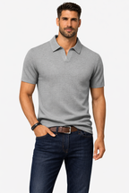 Textured Knit Short Sleeve Polo Shirt for Men - Casual Wear, Comfortable Fit