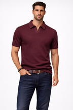 Textured Knit Short Sleeve Polo Shirt for Men - Casual Wear, Comfortable Fit