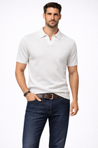 Textured Knit Short Sleeve Polo Shirt for Men - Casual Wear, Comfortable Fit
