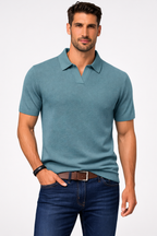 Textured Knit Short Sleeve Polo Shirt for Men - Casual Wear, Comfortable Fit