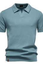 Textured Knit Short Sleeve Polo Shirt for Men - Casual Wear, Comfortable Fit