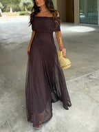 Off Shoulder Chiffon Maxi Dress - Elegant Evening Gown for Women’s Parties