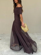 Off Shoulder Chiffon Maxi Dress - Elegant Evening Gown for Women’s Parties