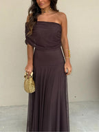 Off Shoulder Chiffon Maxi Dress - Elegant Evening Gown for Women’s Parties