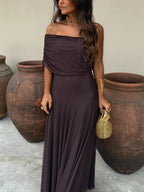 Off Shoulder Chiffon Maxi Dress - Elegant Evening Gown for Women’s Parties