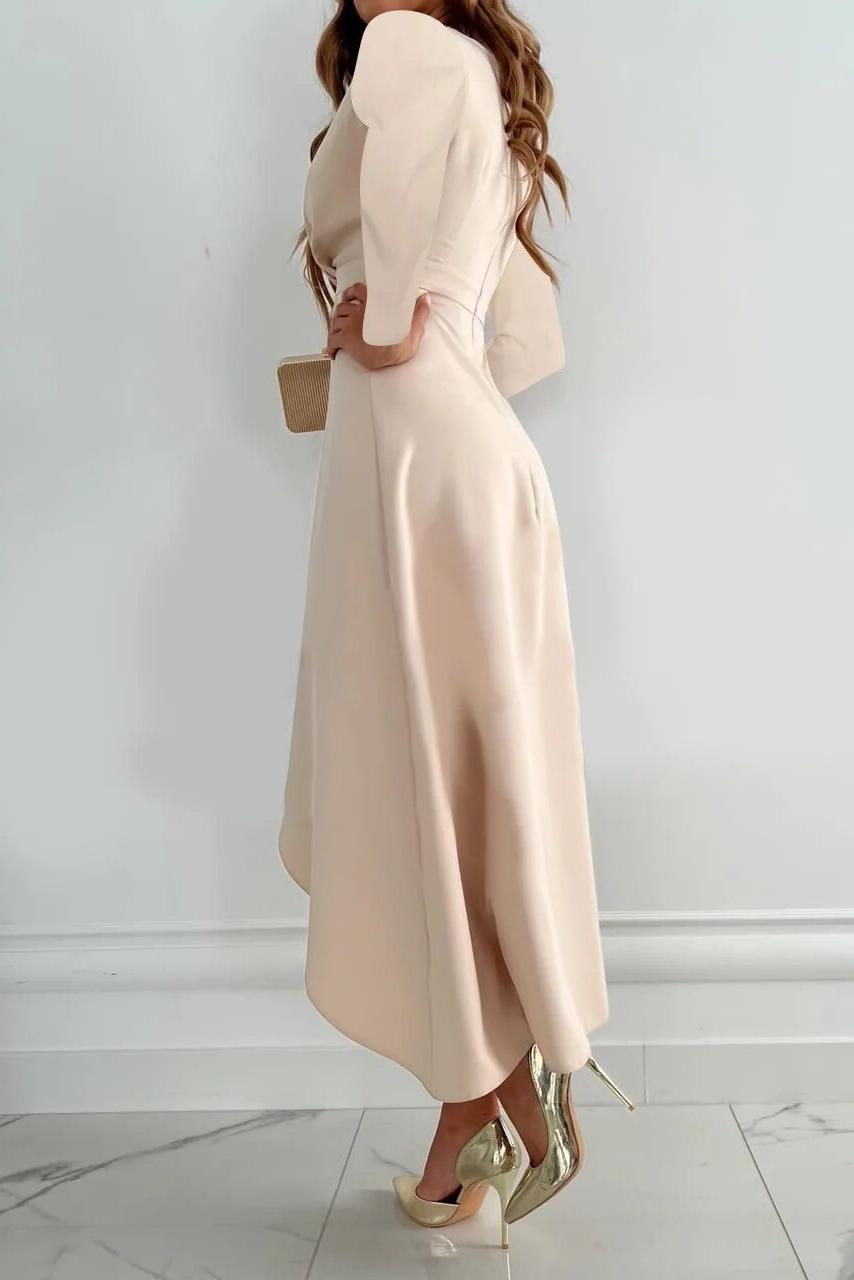 V-Neck Midi Dress with Slit Design in Elegant Fabric for Formal Events