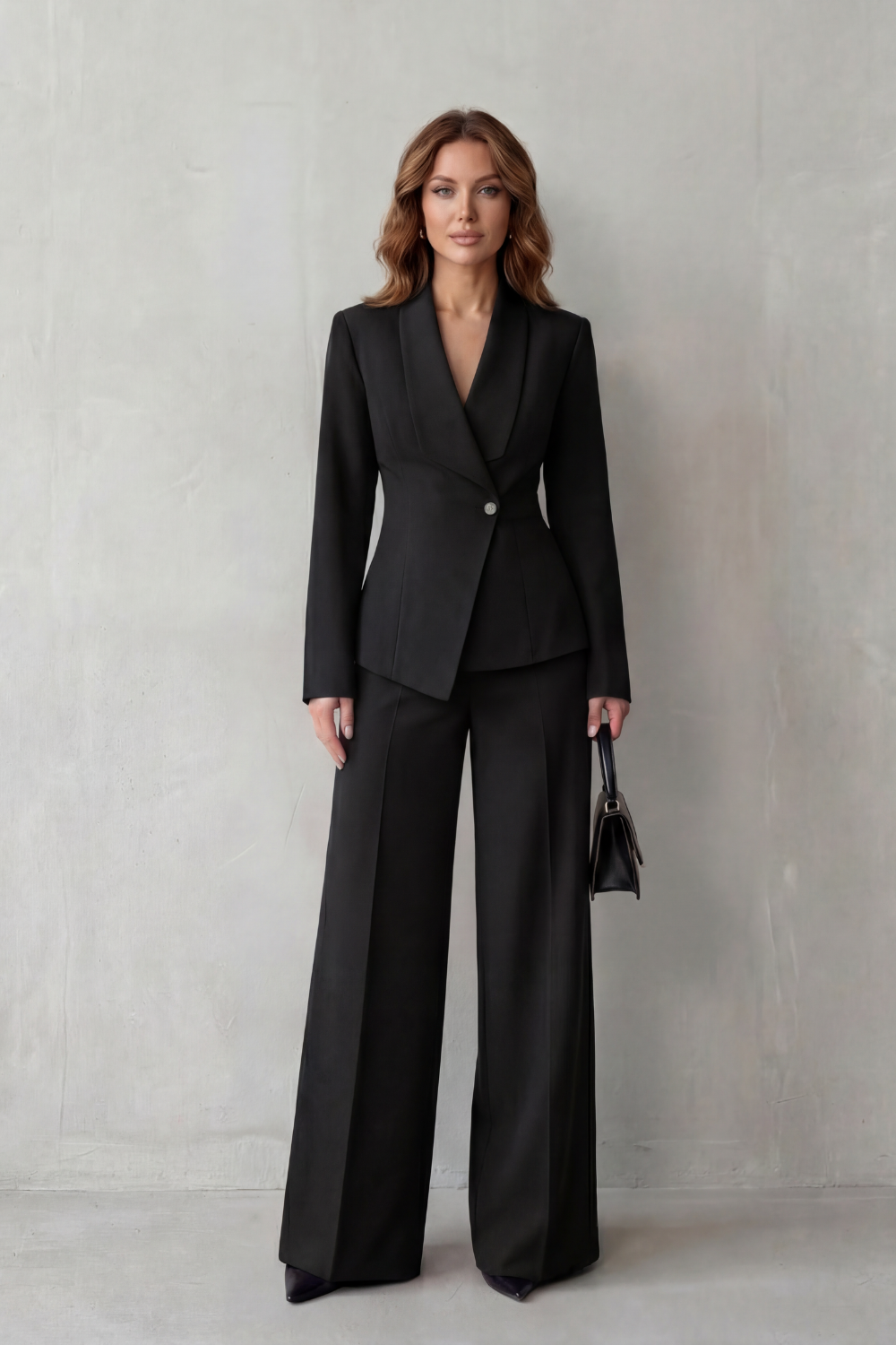 Women's Tailored Blazer and Wide-Leg Trouser Suit Set – Office, Casual Wear