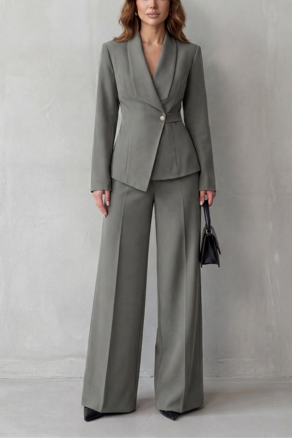 Women's Tailored Blazer and Wide-Leg Trouser Suit Set – Office, Casual Wear