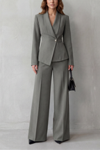 Women's Tailored Blazer and Wide-Leg Trouser Suit Set – Office, Casual Wear