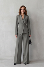 Women's Tailored Blazer and Wide-Leg Trouser Suit Set – Office, Casual Wear